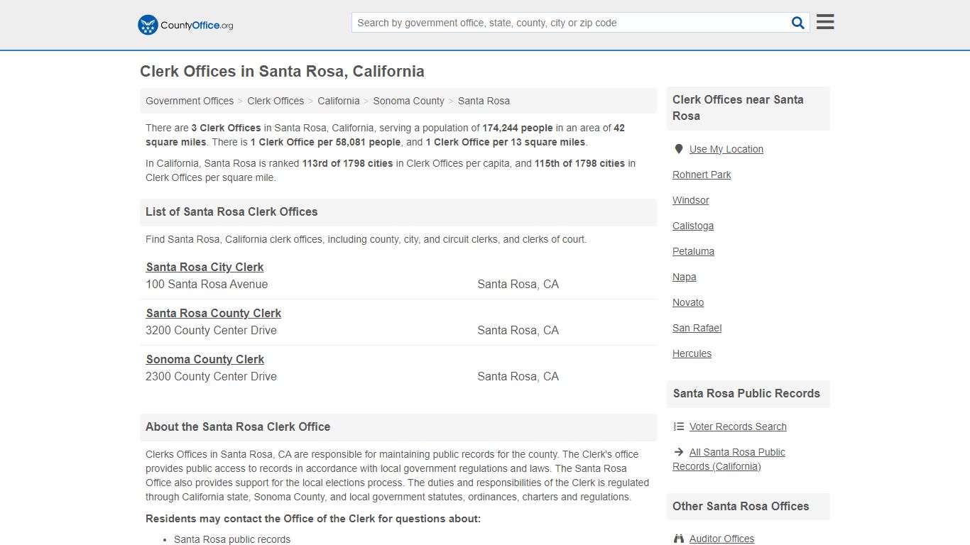 Clerk Offices - Santa Rosa, CA (County & Court Records)